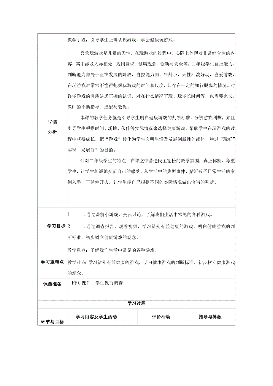 道德与法治二下第二单元第5课《健康游戏我常玩》第1课时备课设计.docx_第2页