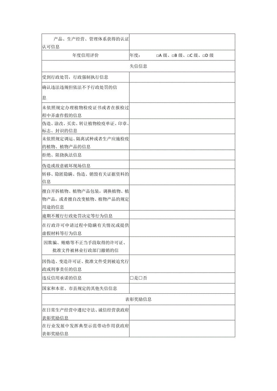 林业植物检疫信用评级单位信息采集表、评价评分表、诚信承诺书(样本）.docx_第2页