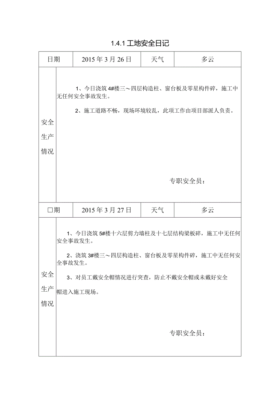 [施工资料]工地安全日记(13).docx_第1页