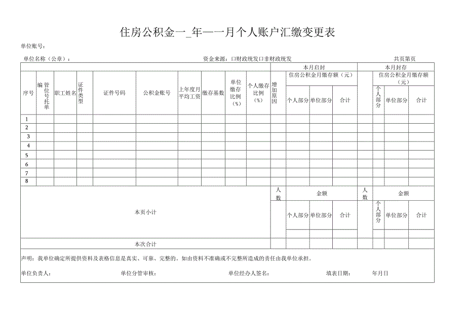 住房公积金每年每月个人账户汇缴变更表.docx_第1页