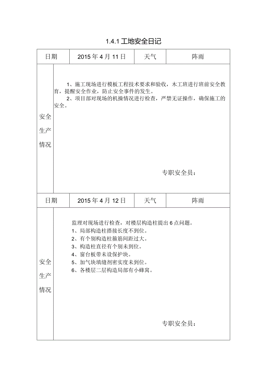 [施工资料]工地安全日记(18).docx_第1页