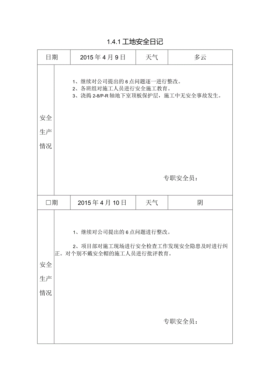 [施工资料]工地安全日记(17).docx_第1页