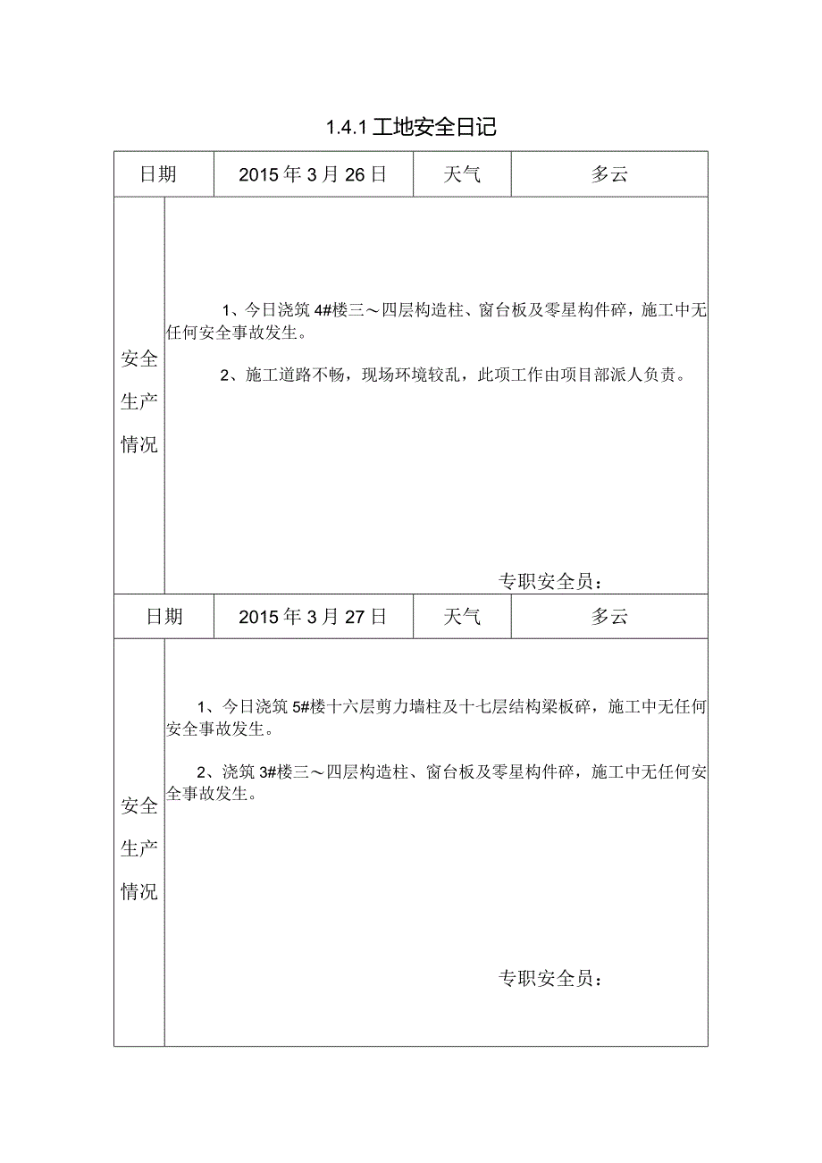 [施工资料]工地安全日记(12).docx_第1页