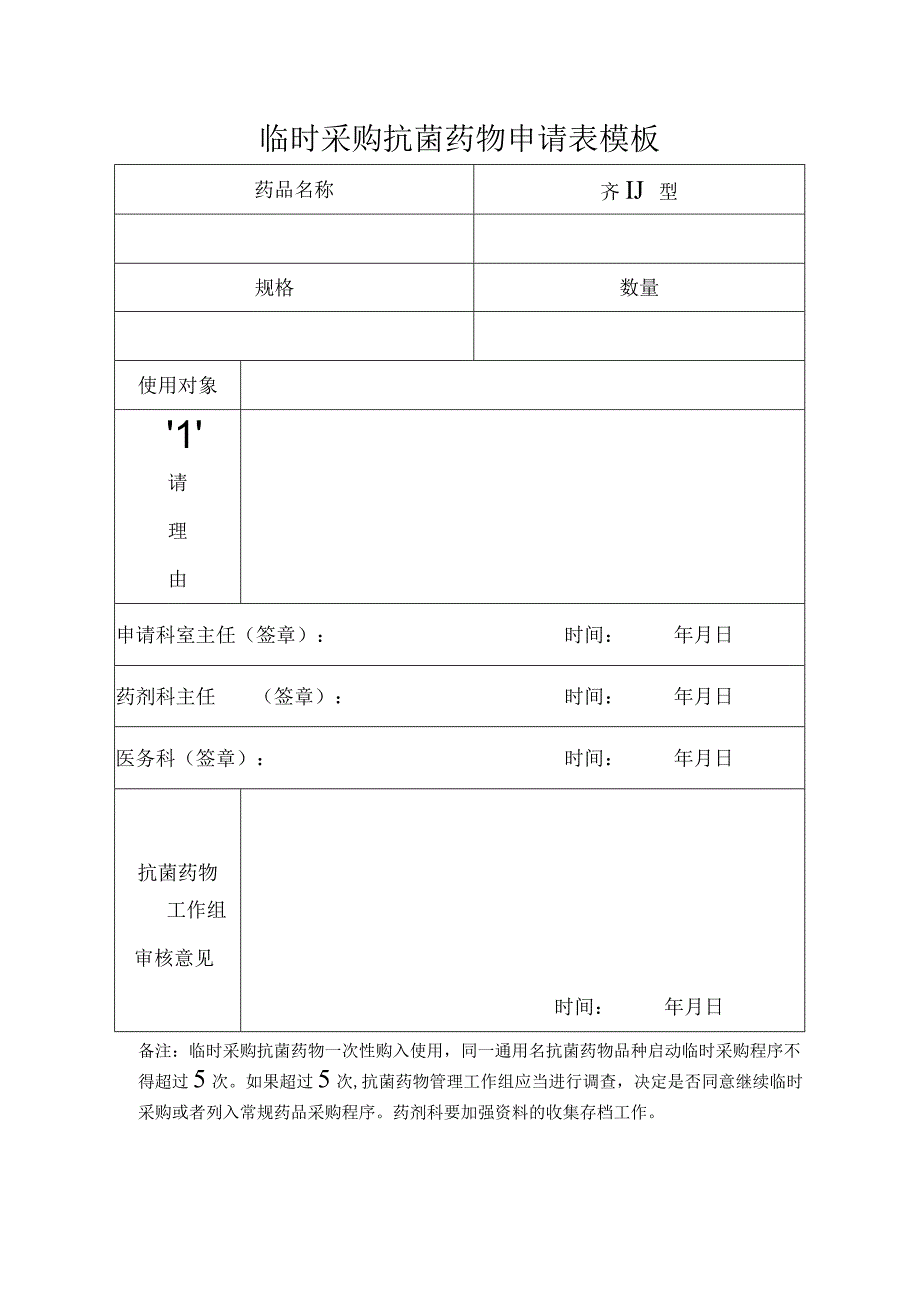 临时采购抗菌药物申请表模板.docx_第1页