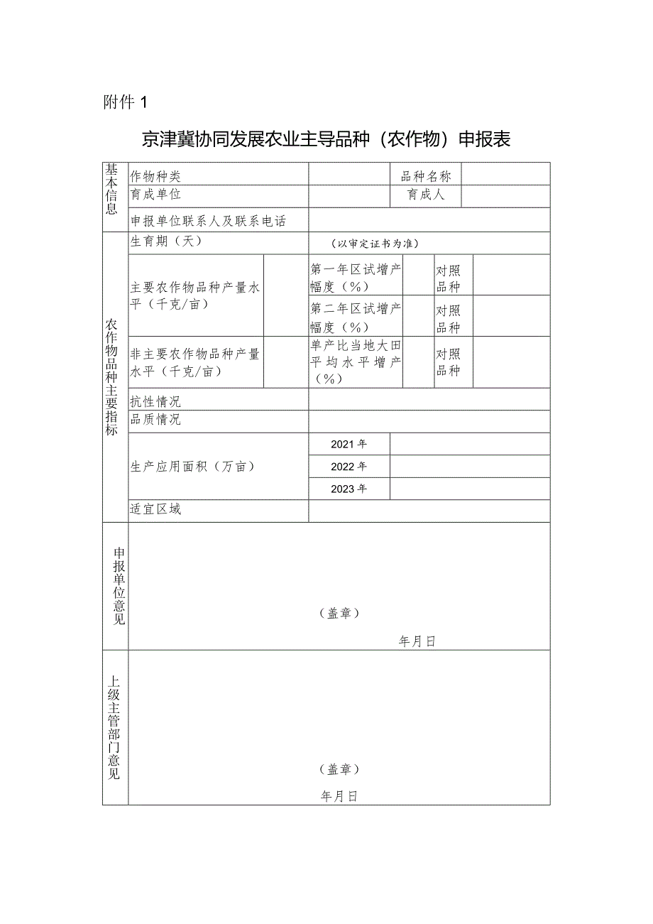 京津冀协同发展农业主导品种（农作物）申报表.docx_第1页