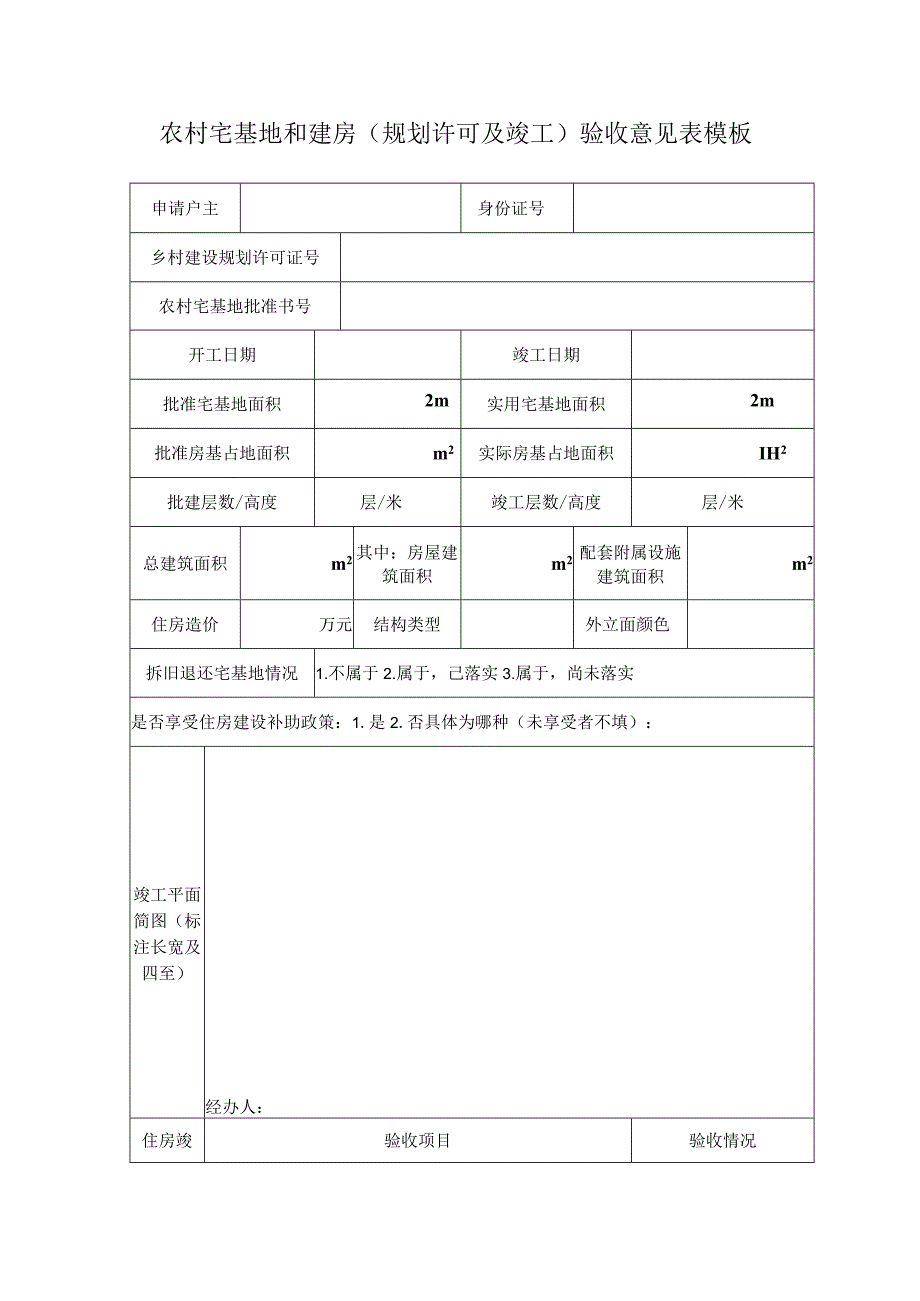 农村宅基地和建房（规划许可及竣工）验收意见表模板.docx_第1页