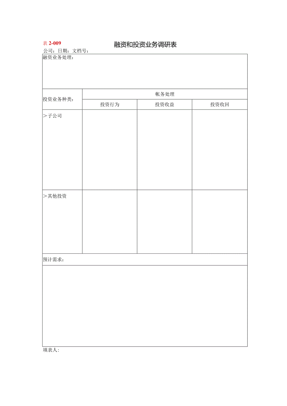 融资和投资业务调研表.docx_第1页