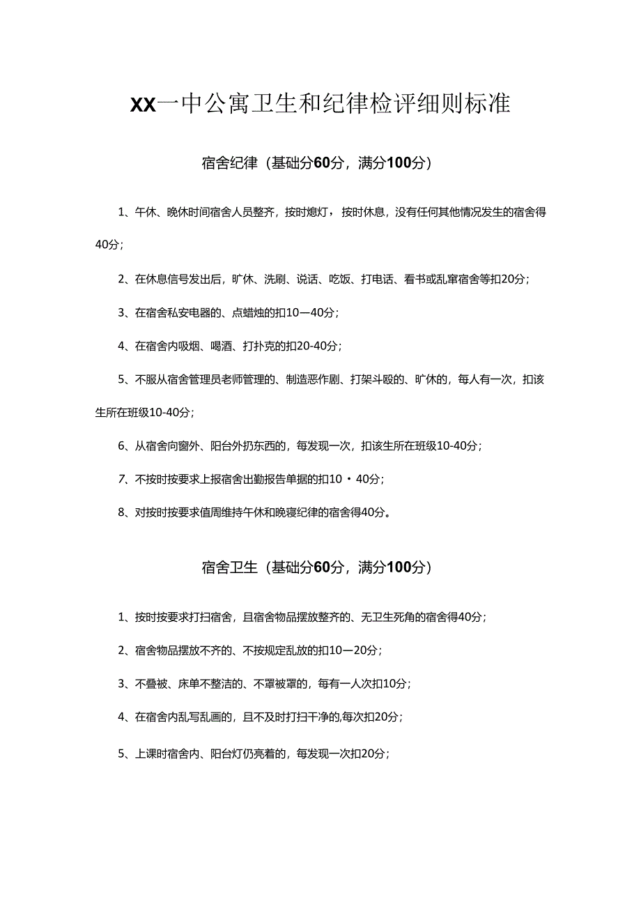 XX一中公寓卫生和纪律检评细则标准.docx_第1页