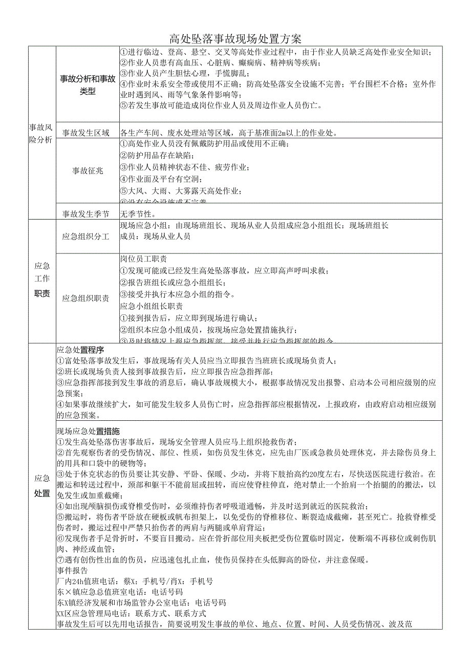 高处坠落事故现场处置方案.docx_第1页