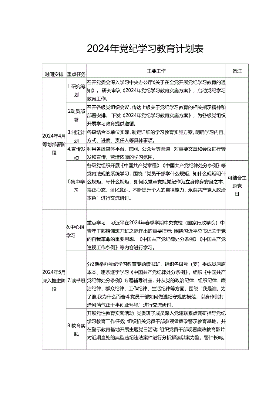 党纪学习教育计划表.docx_第1页