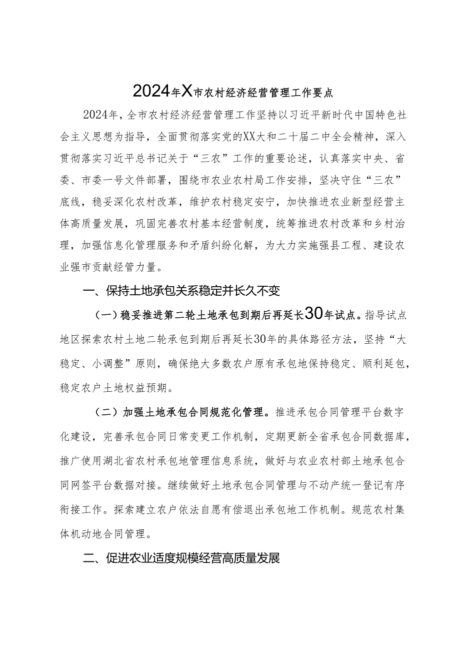 2024年X市农村经济经营管理工作要点.docx_第1页