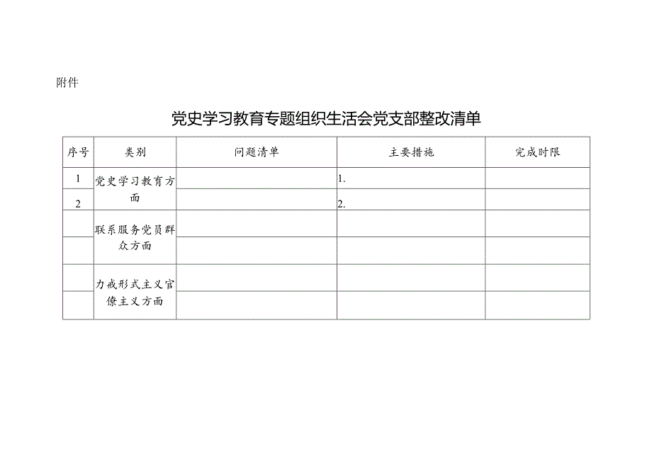 党史学习教育专题组织生活会党支部整改清单.docx_第1页