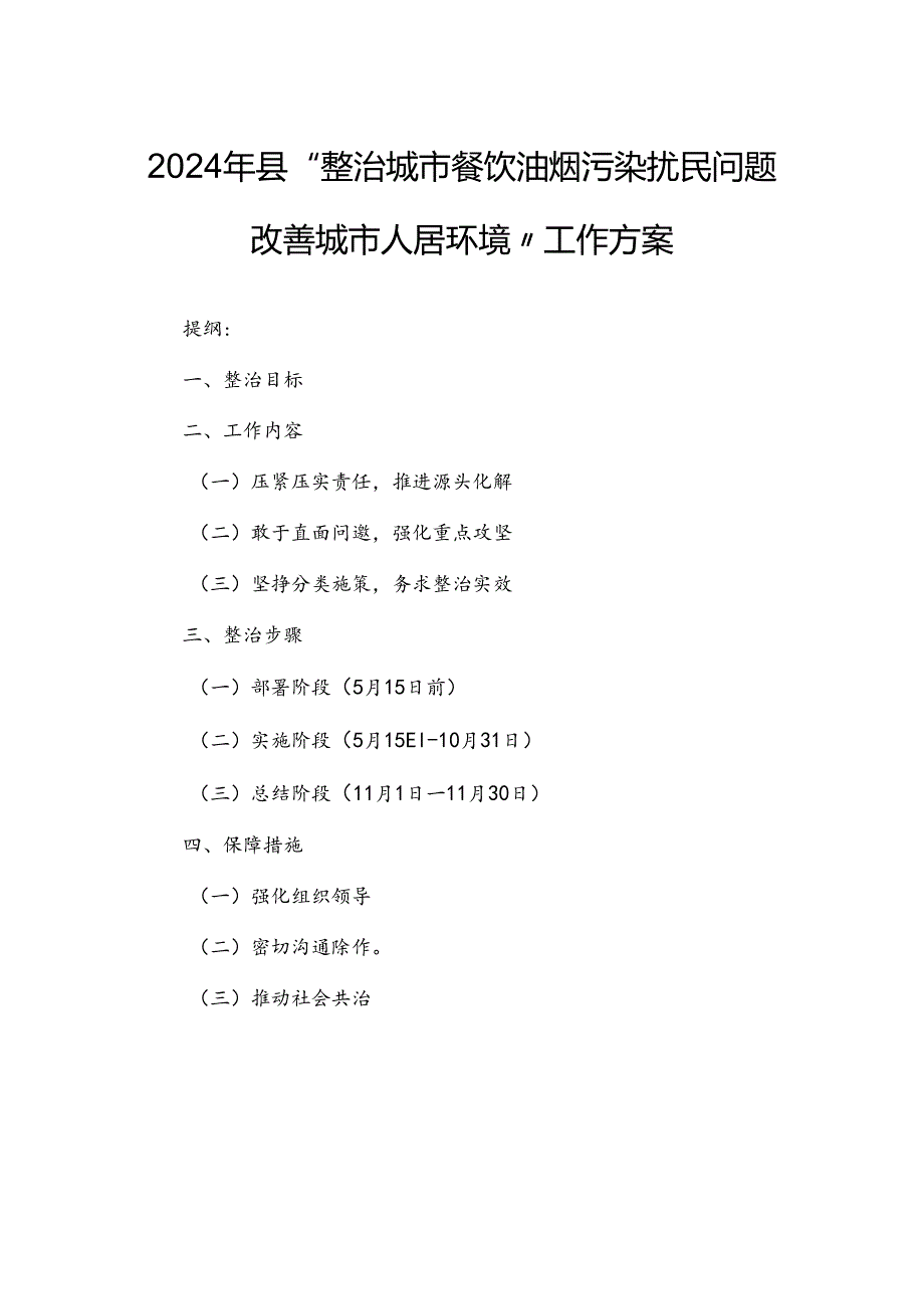 2024年县“整治城市餐饮油烟污染扰民问题改善城市人居环境”工作方案.docx_第1页