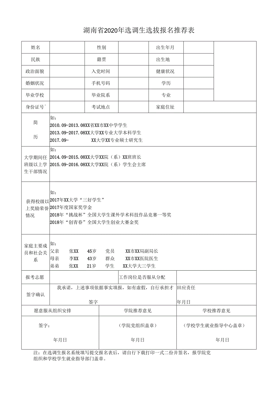 湖南省2020年选调生选拔报名推荐表.docx_第1页