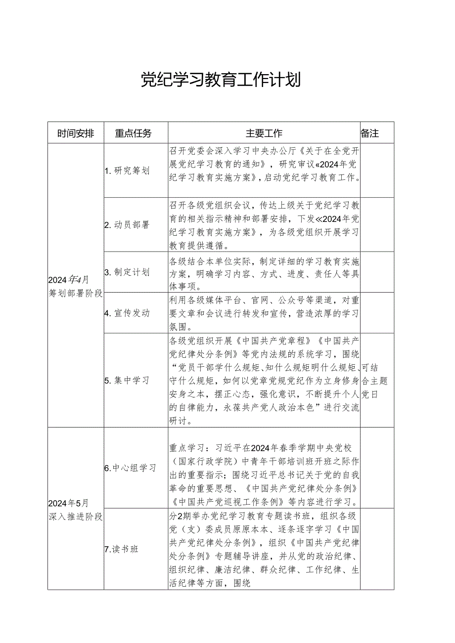 2024年央企单位党纪学习教育工作计划（5份）.docx_第1页