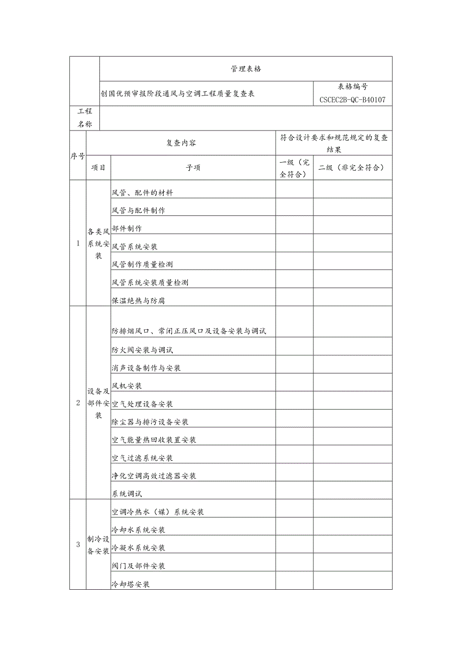 创国优预审报阶段通风与空调工程质量复查表.docx_第1页