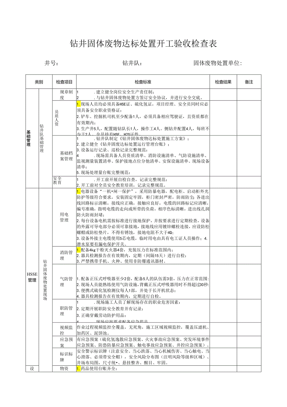 钻井固体废物达标处置开工验收检查表（钻井公司项目部执行）.docx_第1页