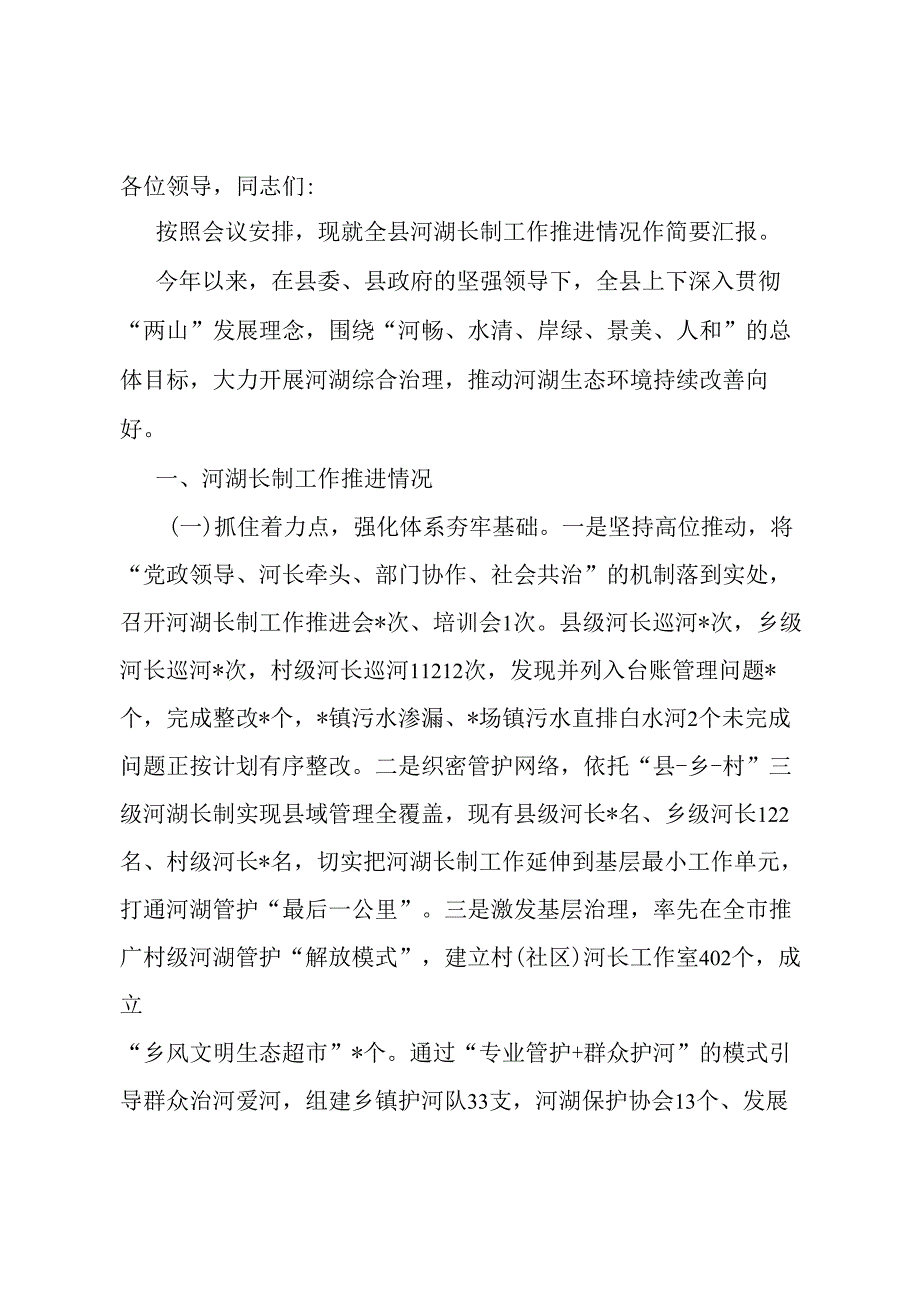 河湖长制工作推进落实情况汇报.docx_第1页