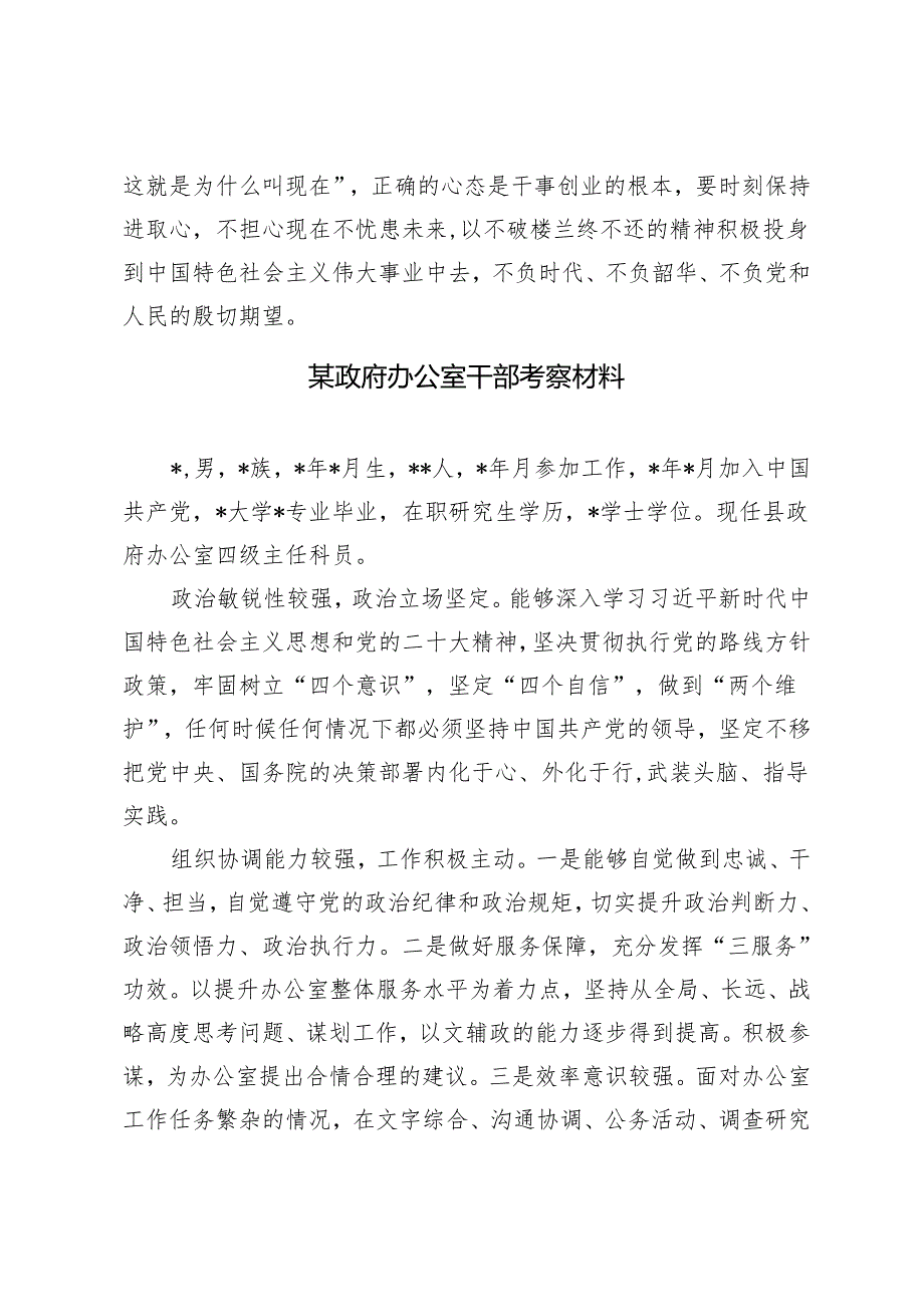 2篇 市年轻干部座谈会交流发言+政府办公室干部考察材料.docx_第3页