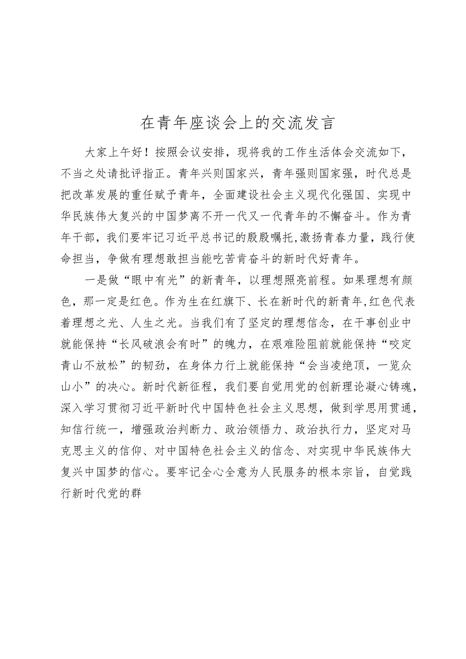 优秀代表在青年座谈会上的交流发言2024-2025.docx_第1页