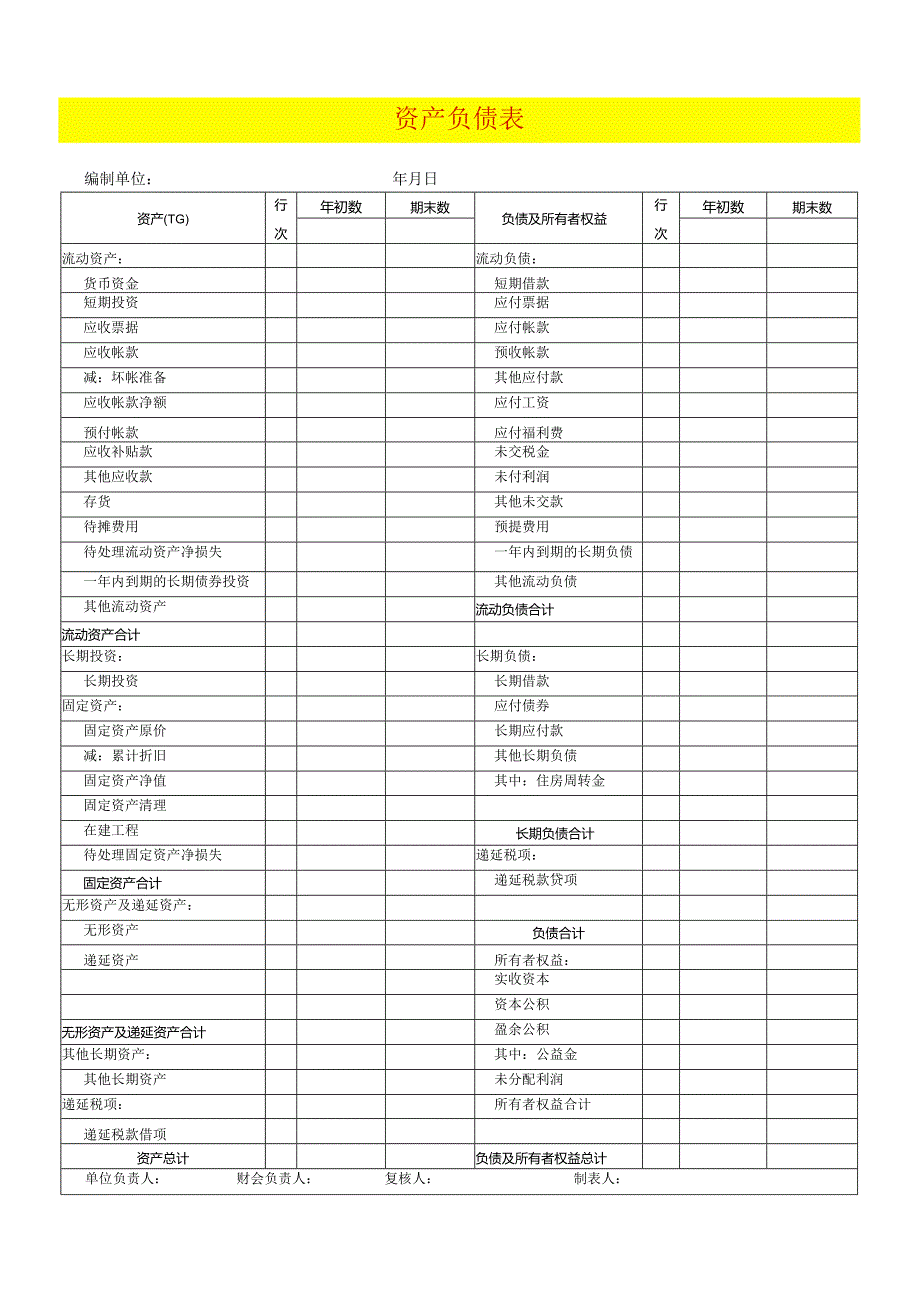 报表模板-资 产 负 债 表.docx_第1页