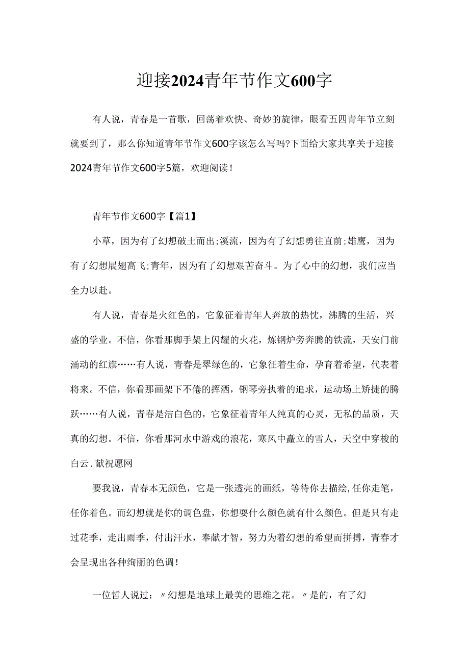 迎接2024青年节作文600字.docx_第1页