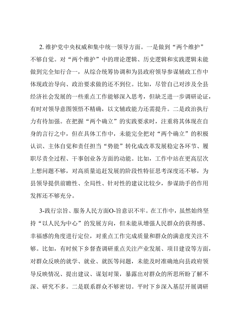 县政府办公室督查专员主题教育专题民主生活会个人对照检查发言提纲.docx_第2页