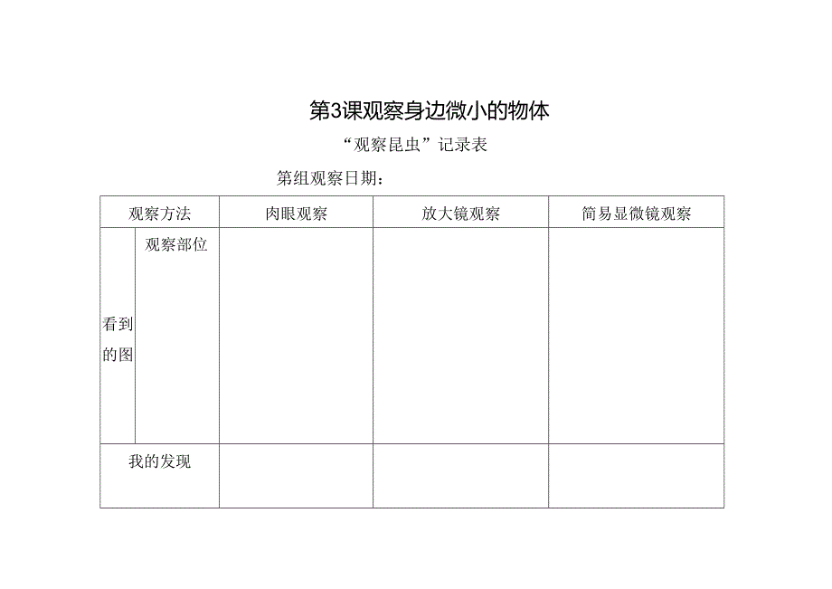 教科版六年级科学上册第一单元微小世界试验记录单.docx_第3页