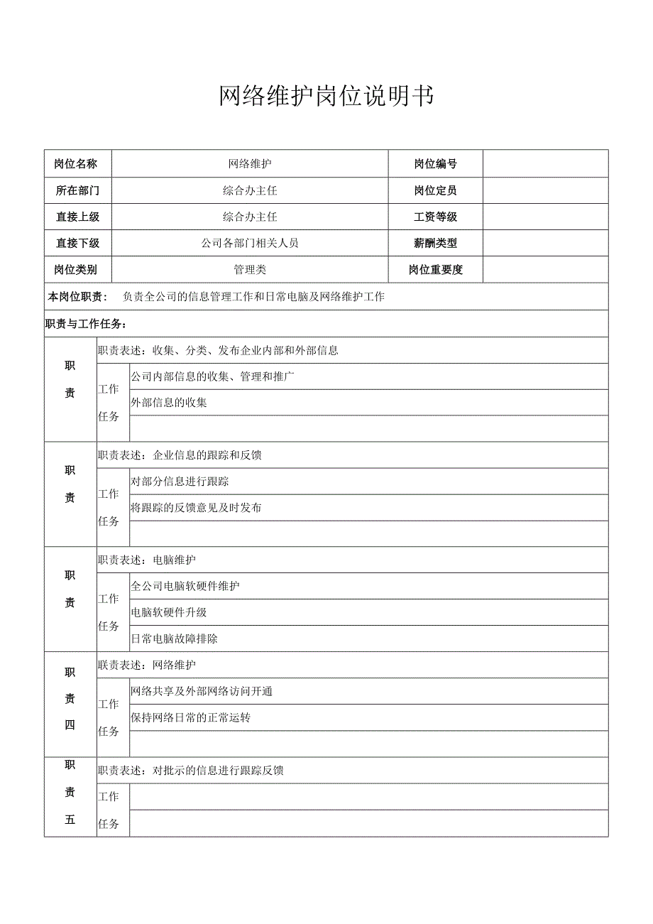 网络维护岗位职责.docx_第1页