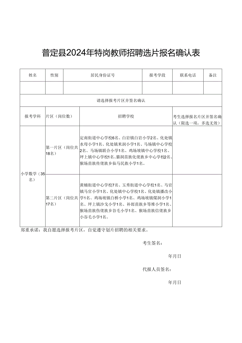 普定县2024年特岗教师招聘选片报名确认表.docx_第3页