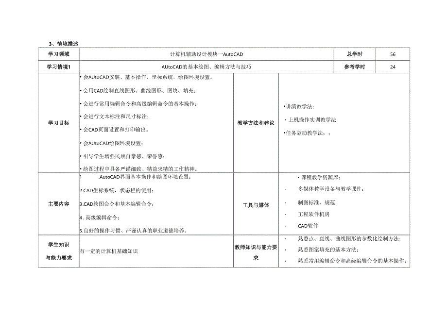 计算机辅助设计模块一Auto CAD课程标准.docx_第3页