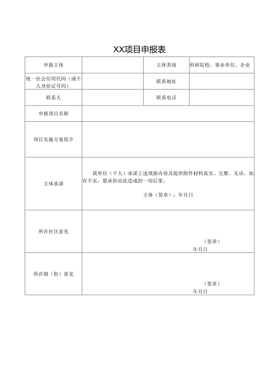 XX项目申报表.docx_第1页