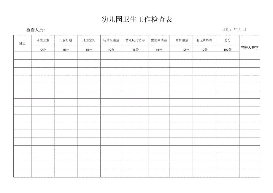 幼儿园卫生工作检查表.docx_第1页