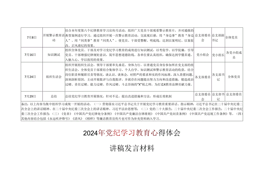 2024年党纪学习教育学习计划安排表（4月-7月）合集资料.docx_第3页