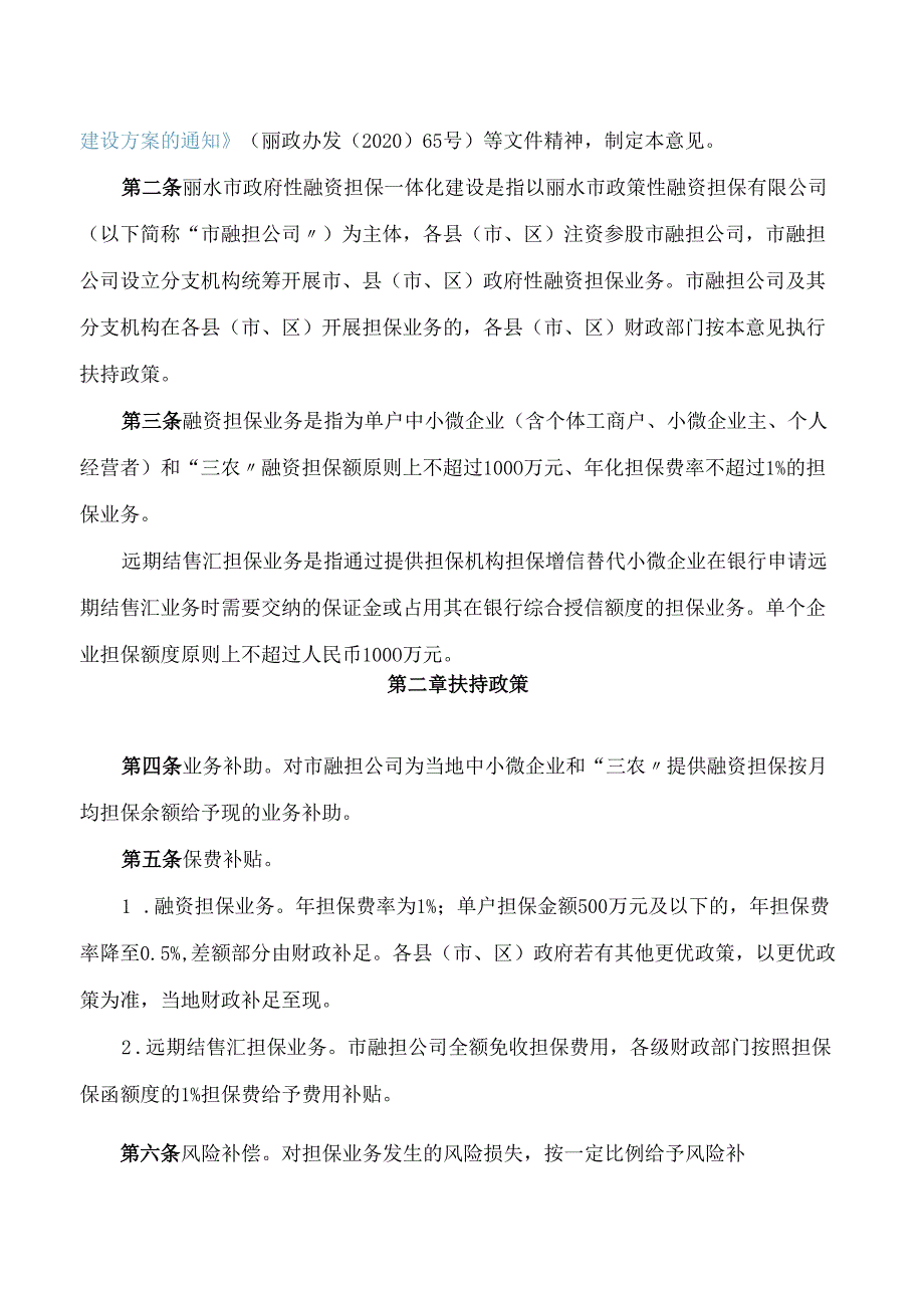 丽水市人民政府办公室印发关于支持丽水市级政府性融资担保一体化高质量发展意见的通知.docx_第2页