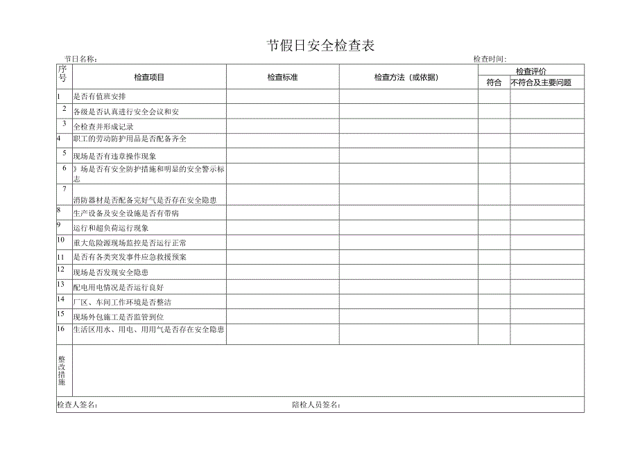 节假日安全检查表.docx_第1页