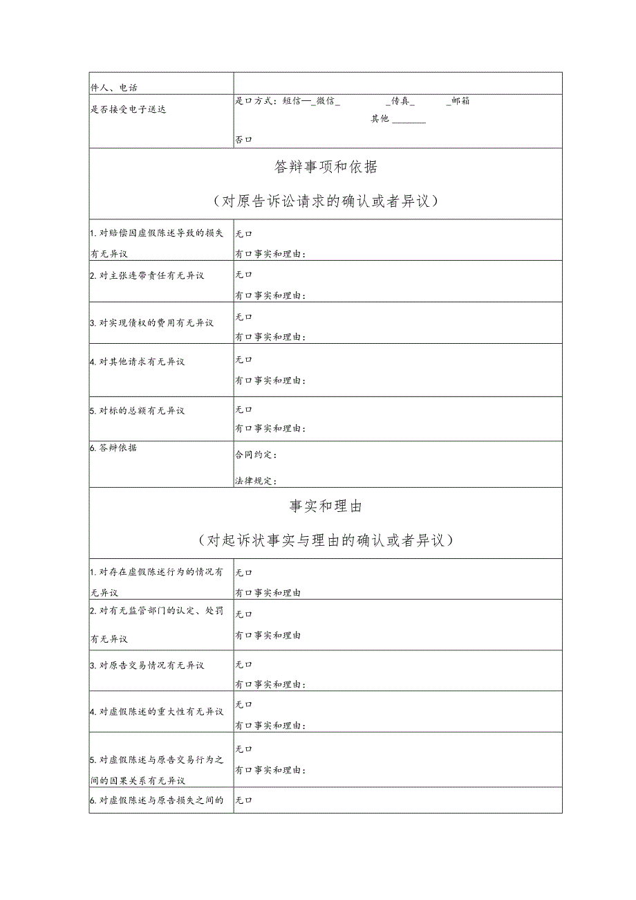 证券虚假陈述责任纠纷要素式答辩状（模版）.docx_第2页