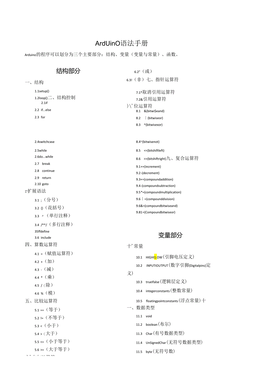 2023Arduino语法手册指南.docx_第1页