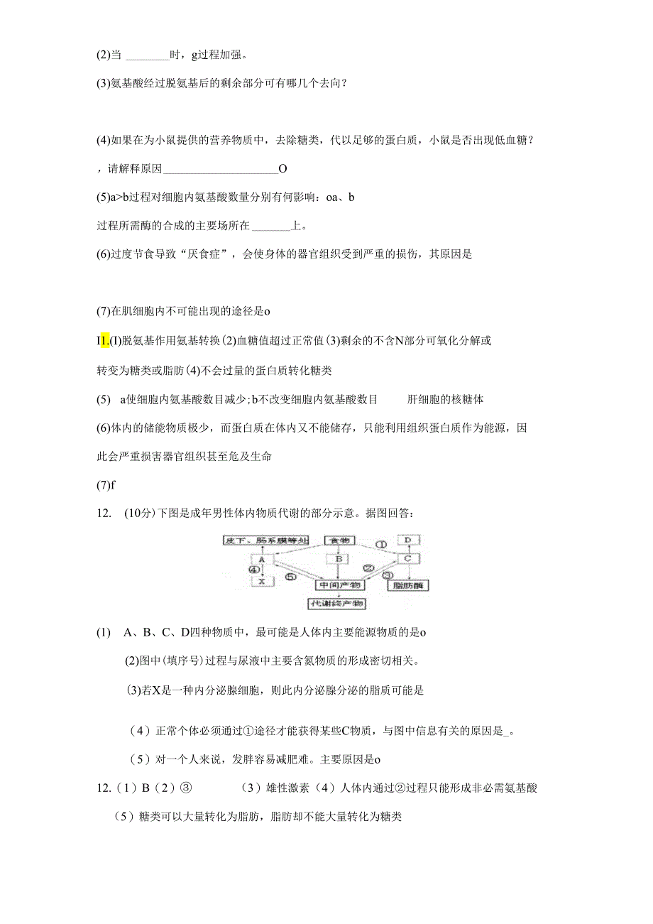 《人和动物体内三大营养物质的代谢》训练卷.docx_第3页