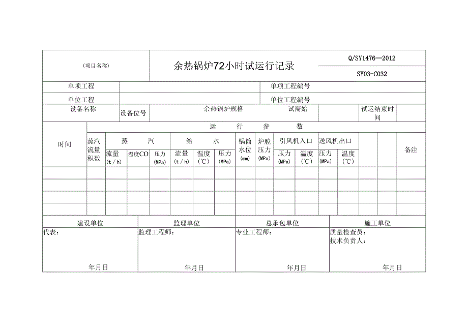 余热锅炉72小时试运行记录.docx_第1页