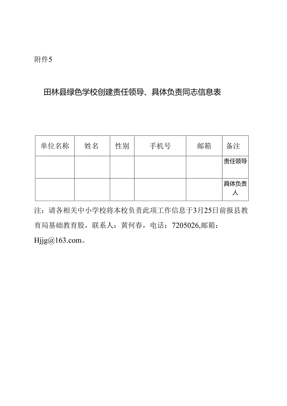田林县绿色学校创建责任领导、具体负责同志信息表.docx_第1页