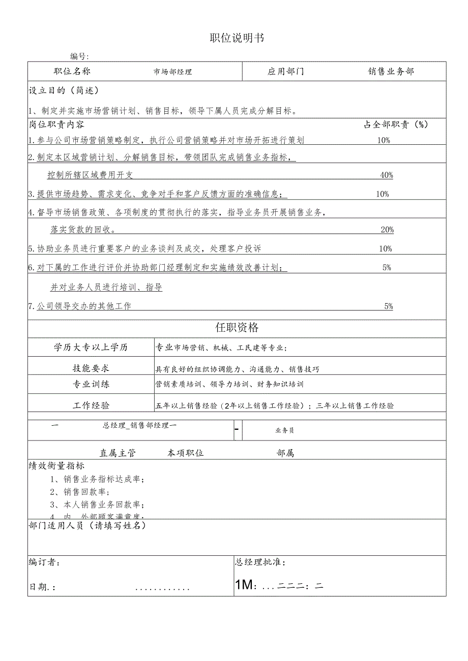 职位说明书(市场部经理).docx_第1页