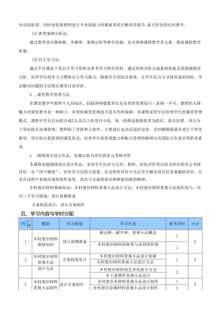 《乡村废旧材料景观小品设计与制作》课程标准.docx_第3页