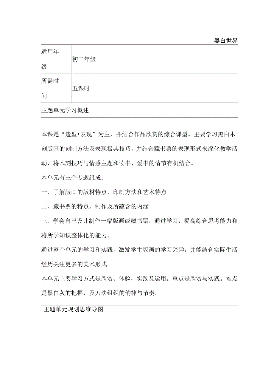 初中美术《黑白世界》单元教学设计以及思维导图.docx_第1页