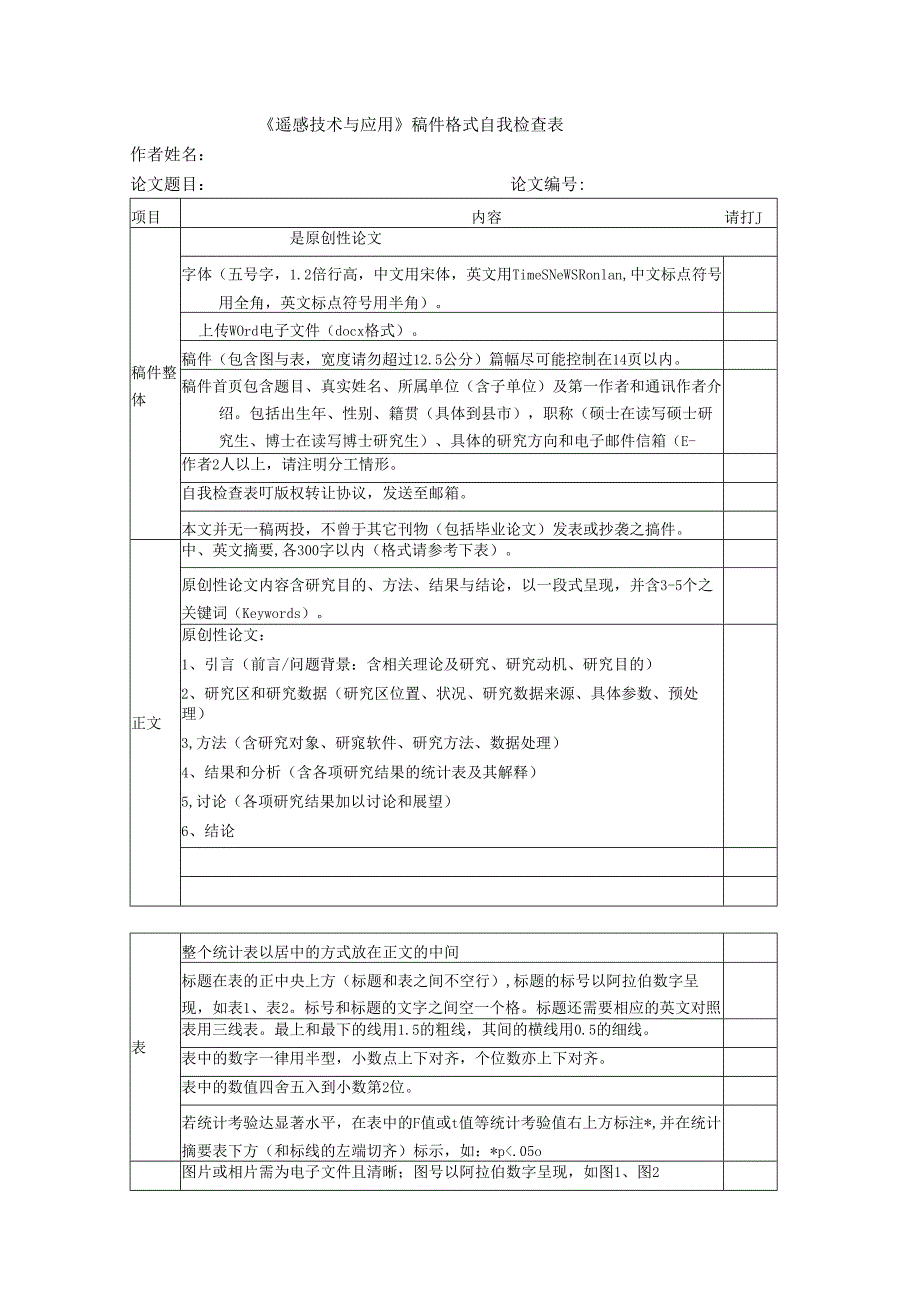 《遥感技术与应用》投稿格式自我檢检查表.docx_第1页