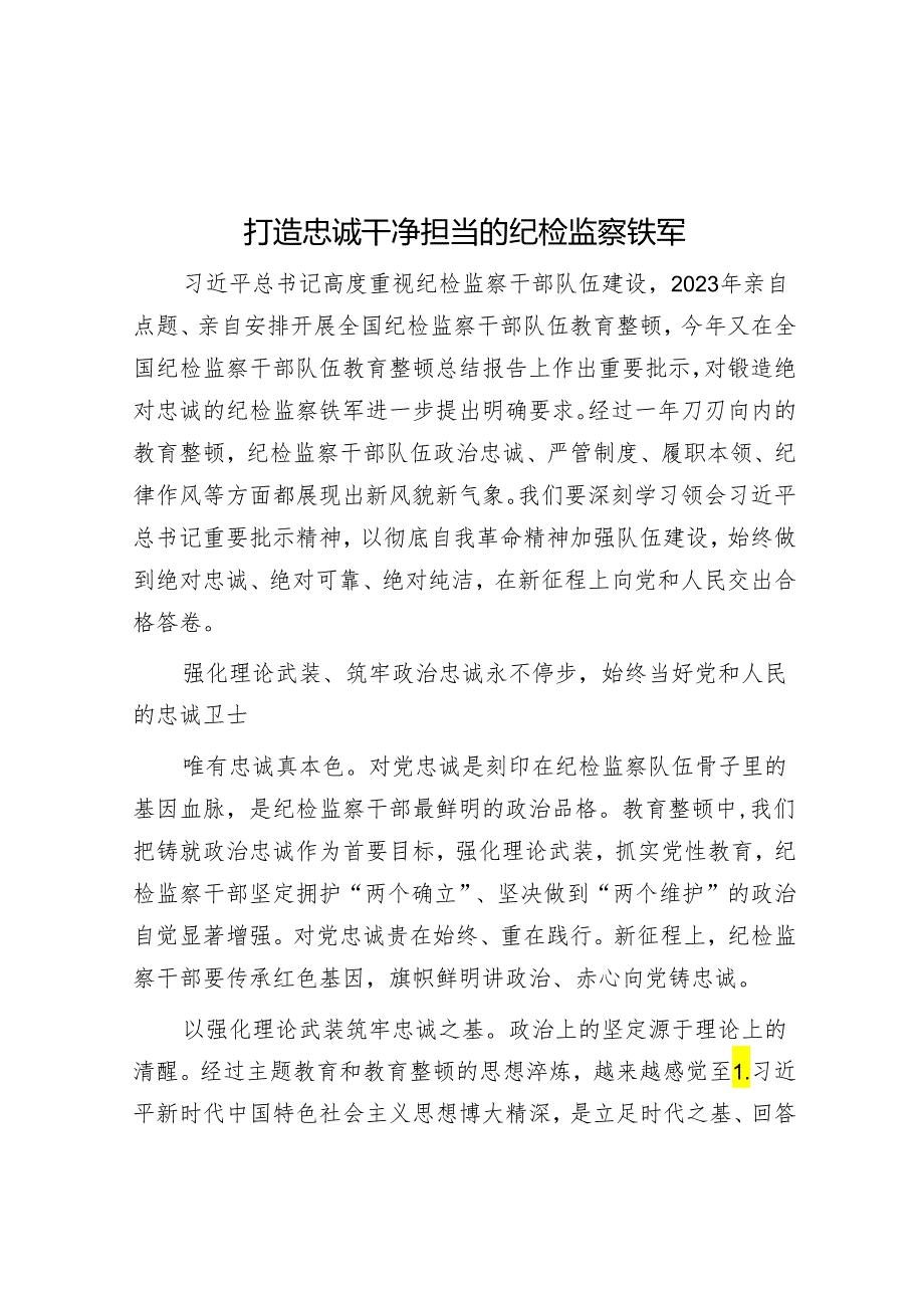 打造忠诚干净担当的纪检监察铁军.docx_第1页