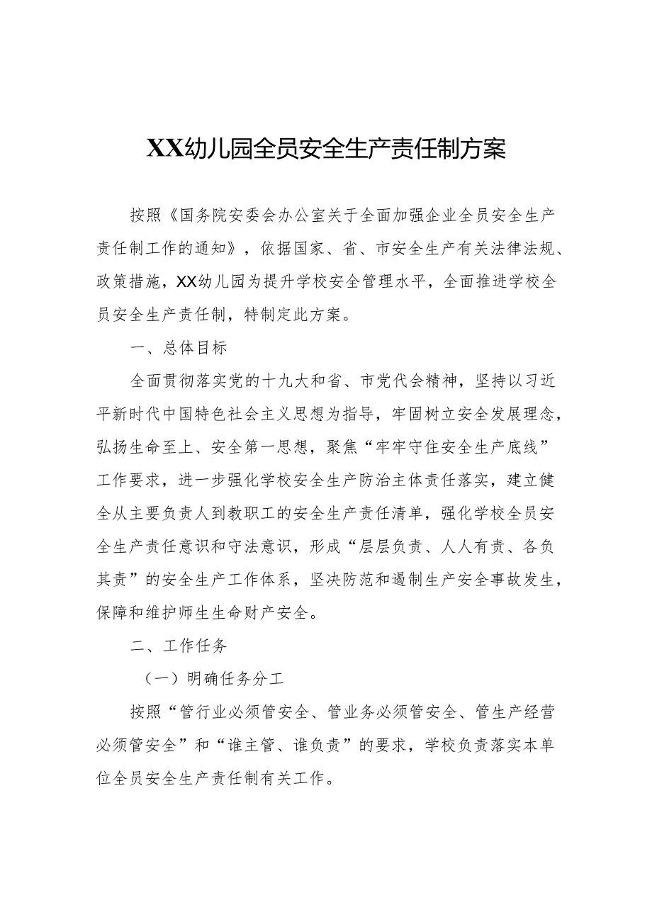 XX幼儿园全员安全生产责任制方案.docx_第1页