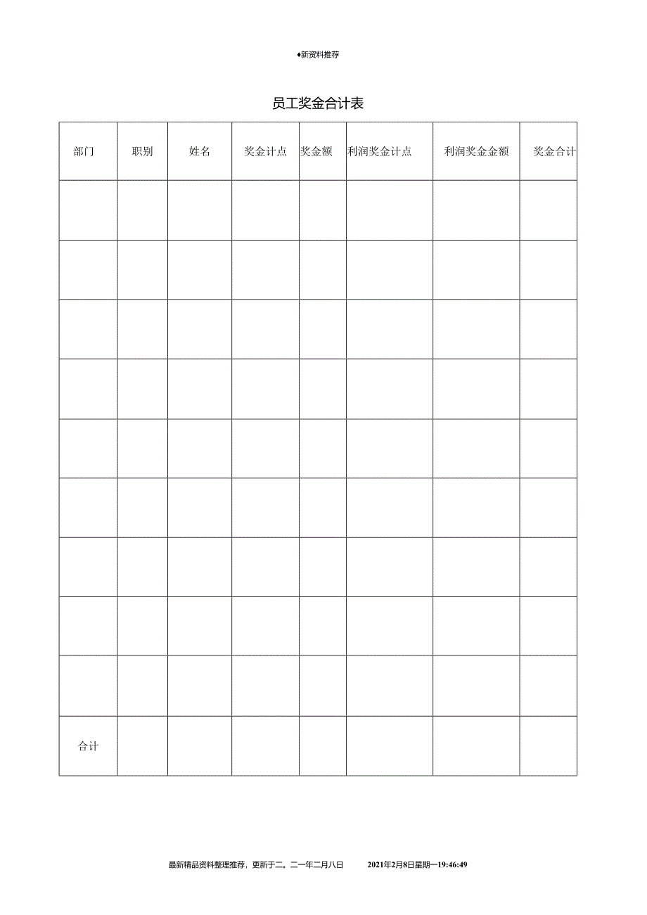 员工奖金合计表全新精选.docx_第1页