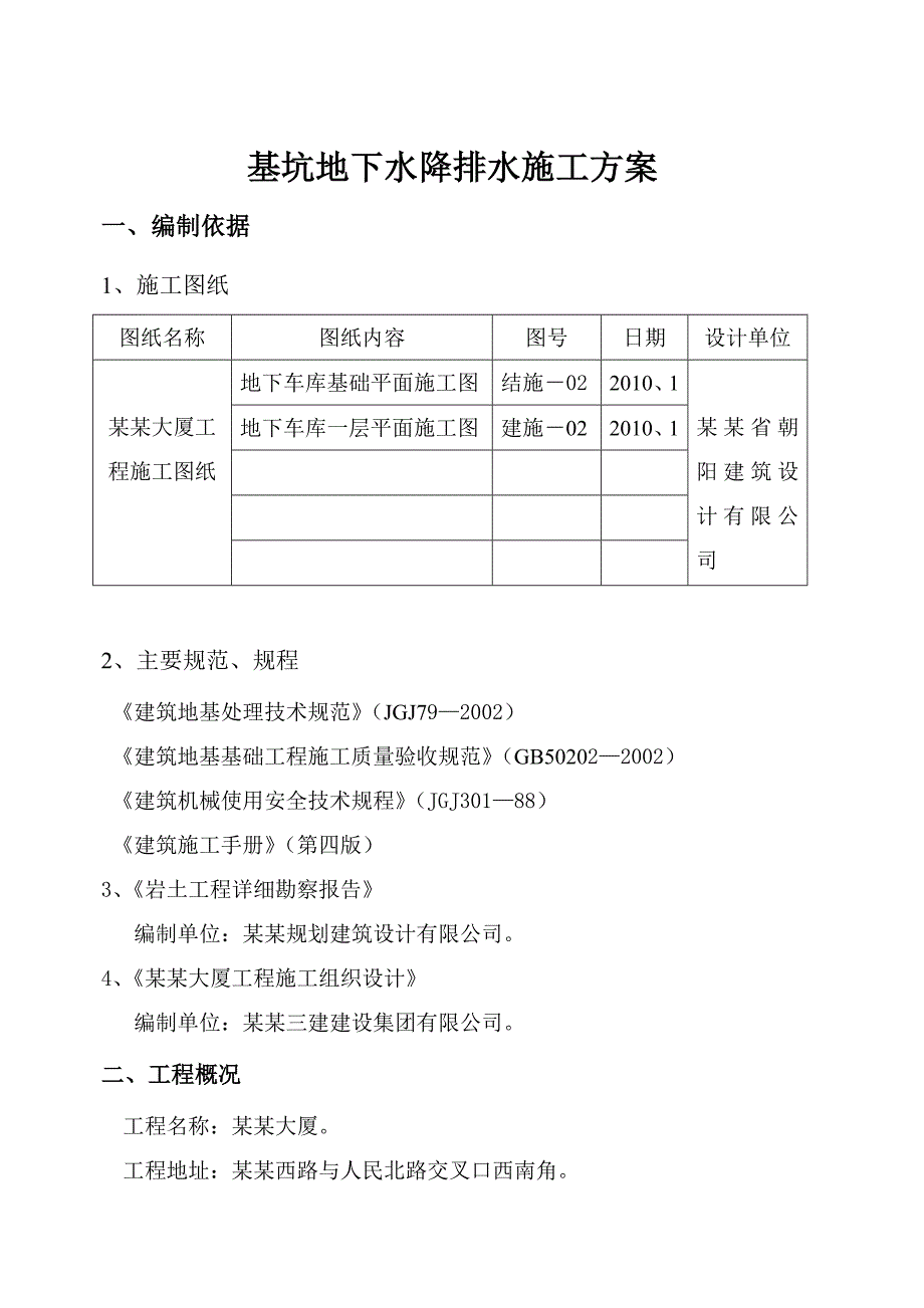 大厦项目基坑地下水降排水施工方案.doc_第1页