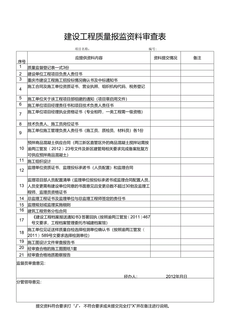 质量、安全报监资料审查表（样表）.docx_第2页